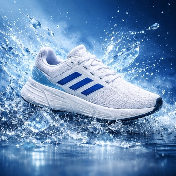 NIB Adidas Galaxy 6 Men's Running Shoes Size 9 1/2 White Blue Three Stripes